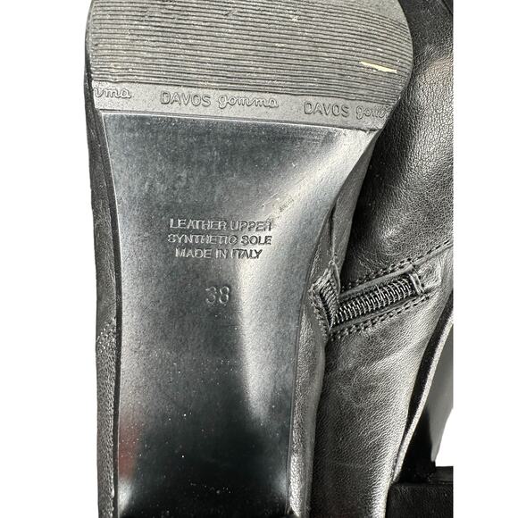 Napoleoni Black Side Zip Square Toe Block Heel‎ Leather Ankle Boots Size 8 - Picture 7 of 8